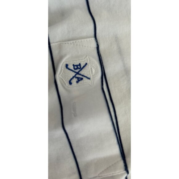 B DRADDY PIMA Cotton Polo Shirt Pocket Embroidered Logo White Blue Pinstripes - - Picture 5 of 8
